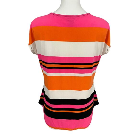 Worthington Top Womens Large Shirt Stripe Orange Pink Work Office Career Coastal - Picture 3 of 14